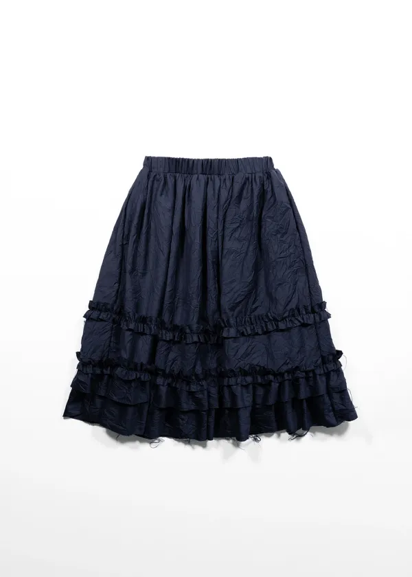 CRINKLE FRILL MIDI SKIRT - NAVY