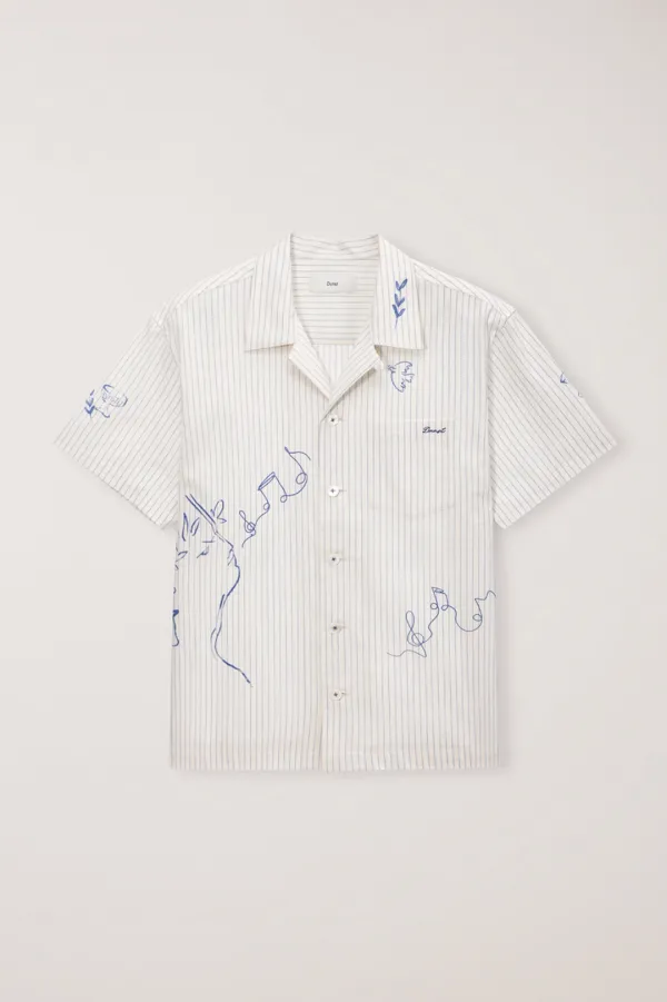 UNISEX HAND-DRAWING OPEN COLLARED SHIRT CAPRI OCEAN_UDSH6B121B1