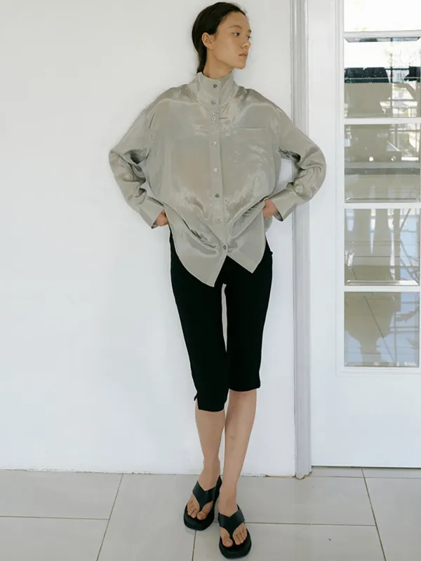 GLOSSY HIGH-NECK SHIRTS_GRAY