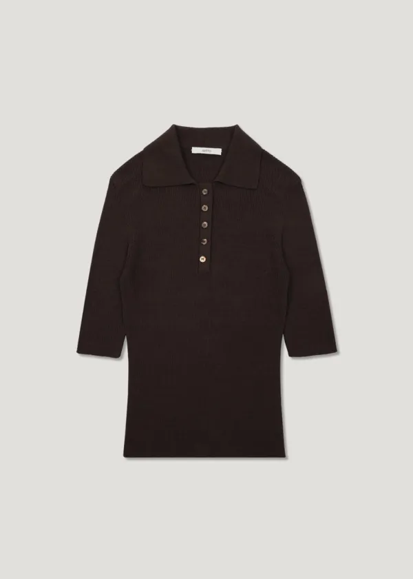 [6th] Collar Ribbed Knit_Brown
