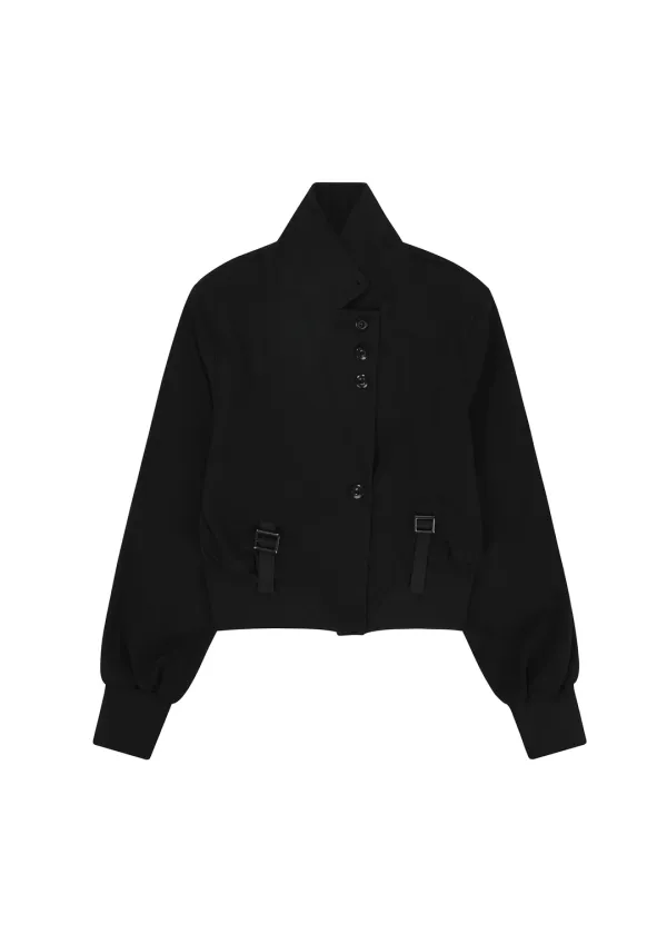 SHIRRING TAPE CROP BLAZER, BLACK