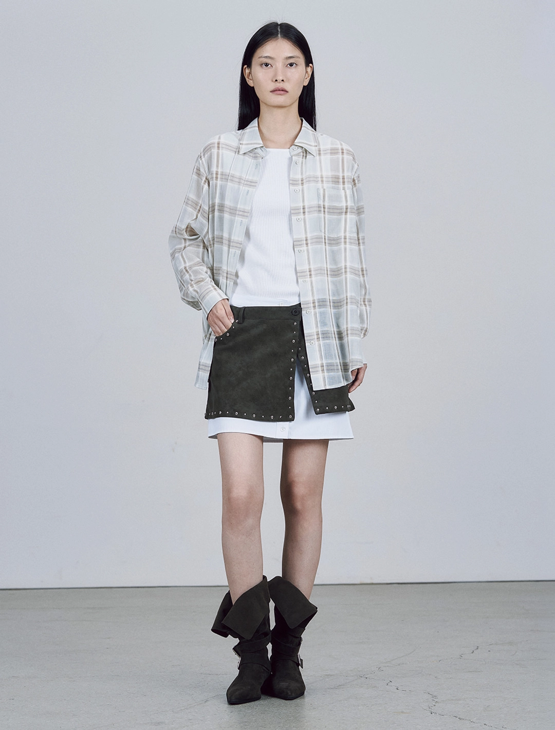 솔티페블 OVER-FIT CHECK SHIRT [MINT] 상품 이미지 1