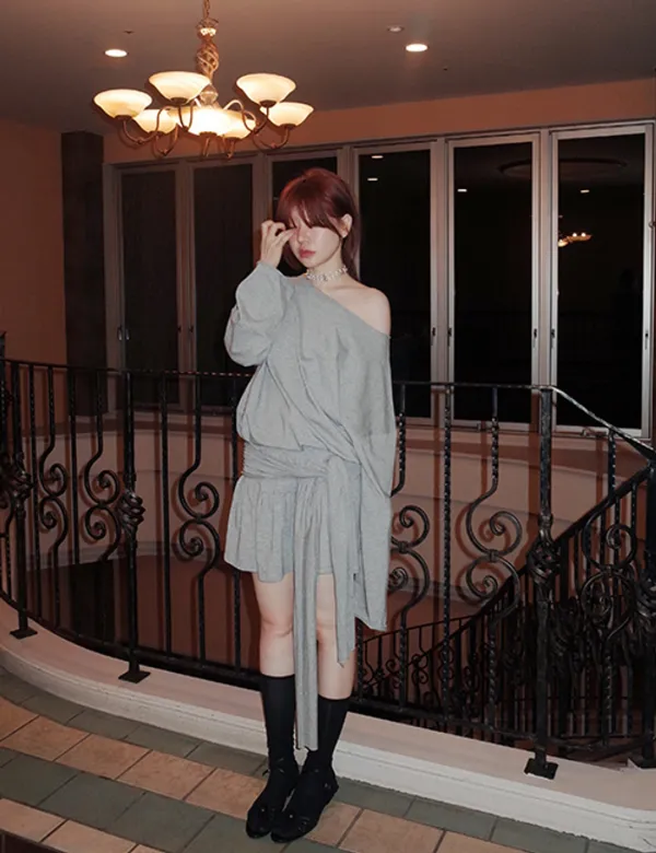 bow frill skirt in gray