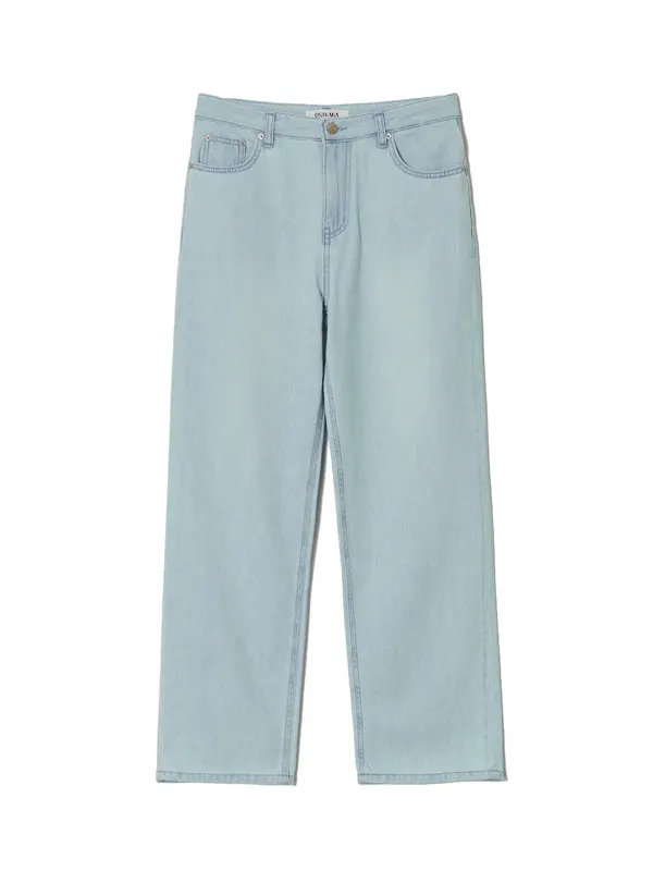 Summer Washed Straight Denim Pants Light Blue
