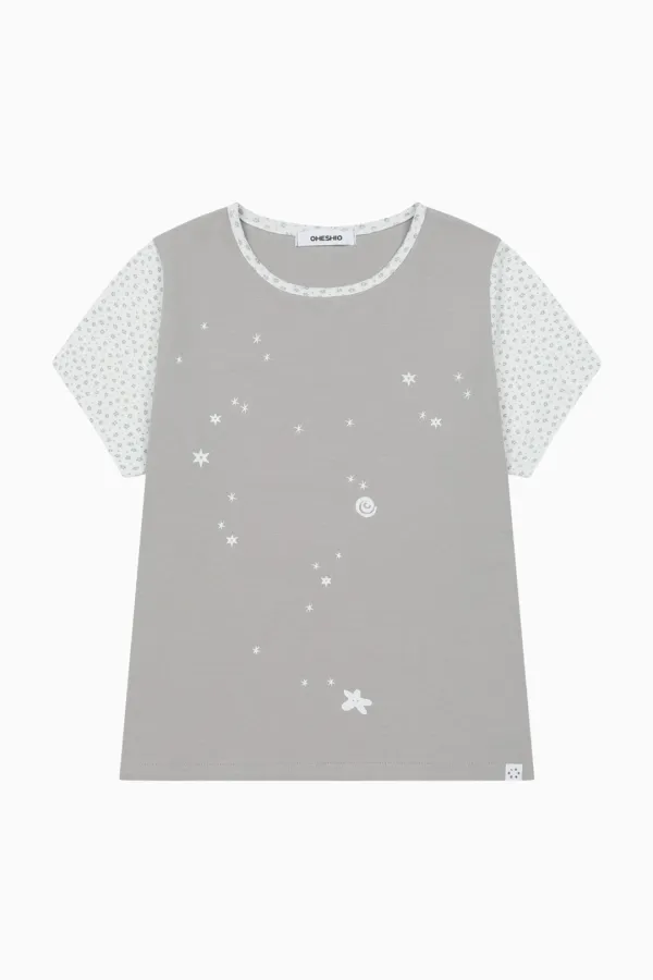 FLORAL TWO TONE T-SHIRT, GRAY