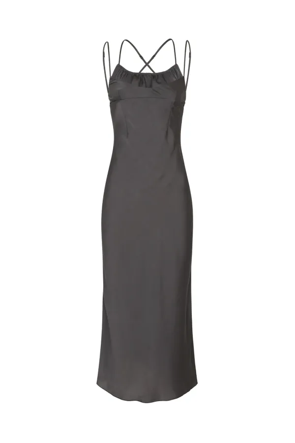 [9/22~] SWAN SATIN LONG DRESS charcoal