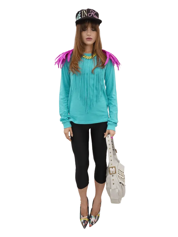 Fringe Sleeve Tee Miami Blue