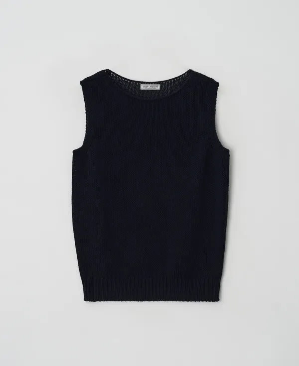 Boat Neck Tube Sleeveless Knit_NAVY