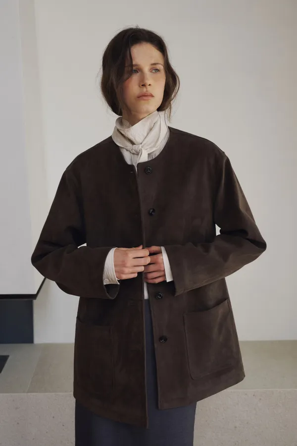 Nonfade Suede Round Jacket [LMBFAUJK117]-Moss Brown