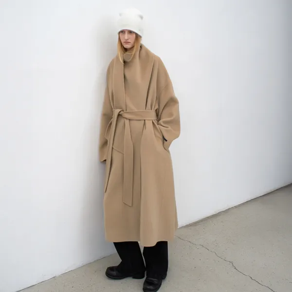 (CT-1459)DRAPE SCARF WOOL HANDMADE COAT S