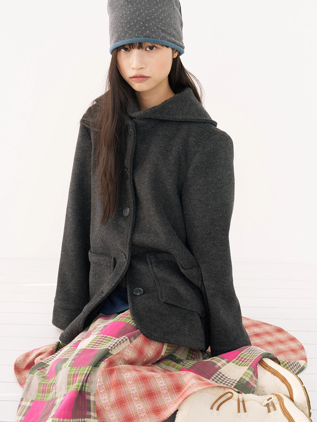 무음 Cape Collar Half Coat (Charcoal) 상품 이미지 2