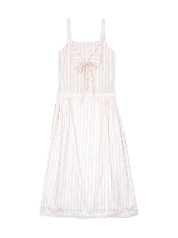 LACE STRIPE LONG ONE-PIECE (LIGHT PINK)
