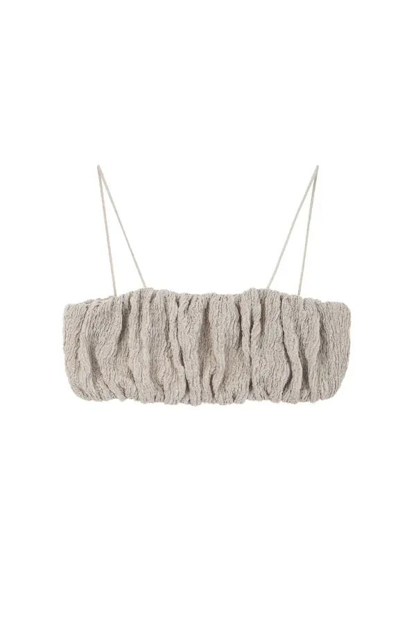 Ruched Crop Tube Top, Khaki Beige