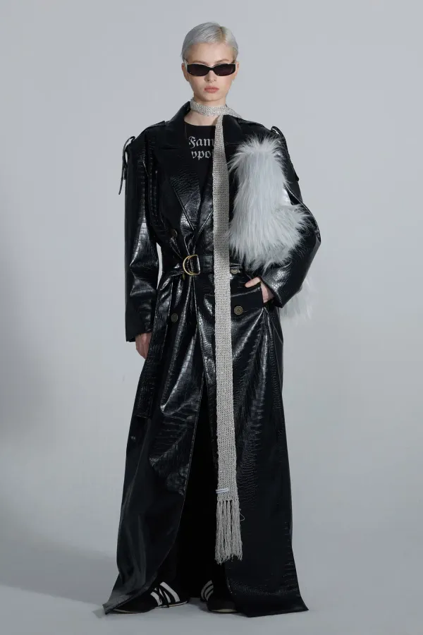 90s Faux Leather Coat Black