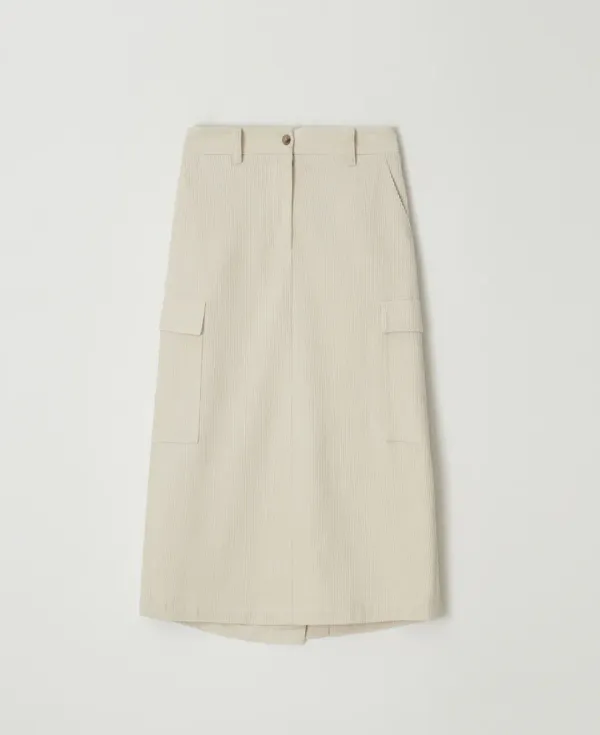 Corduroy Cargo Midi Skirt_CREAM