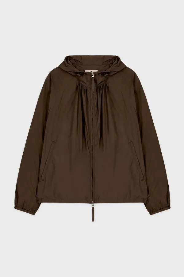 Shirring Hoodie Windbreaker (Brown)