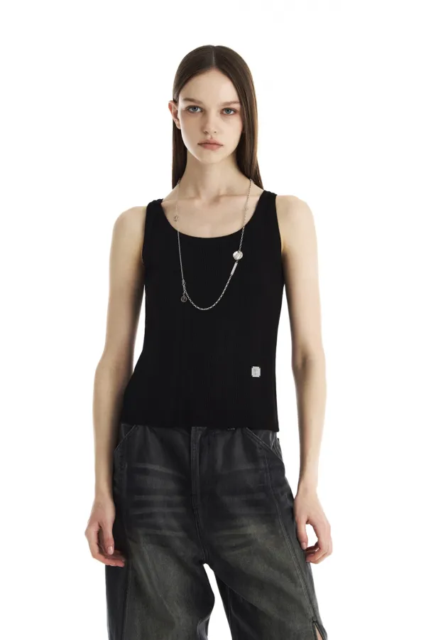 Essential Ribbed Knit Sleeveless Top [ Black ]