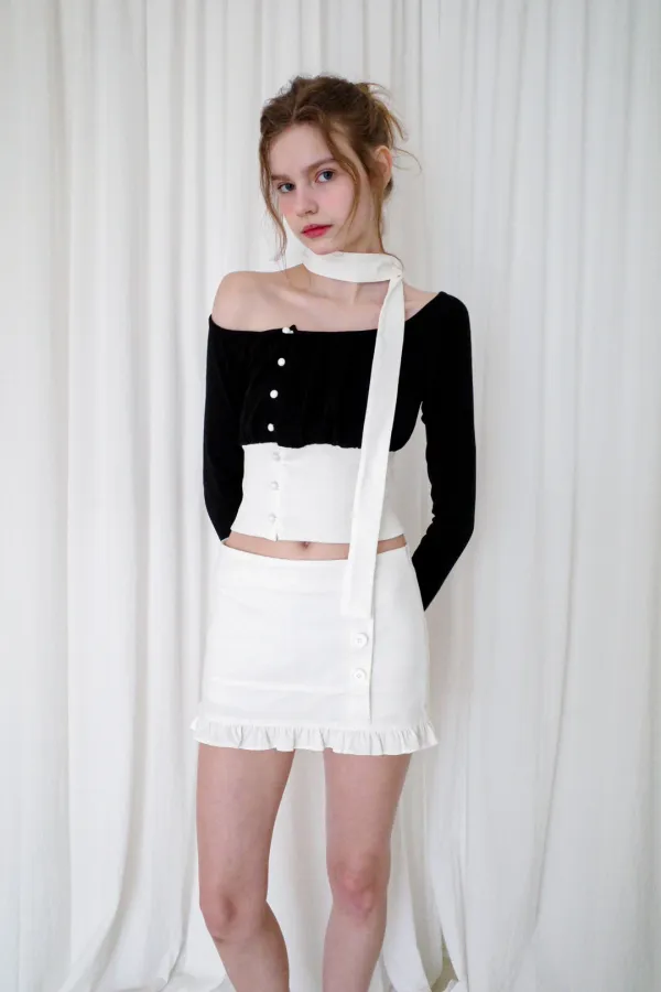 SCARF BUTTON TOP SET (BK)