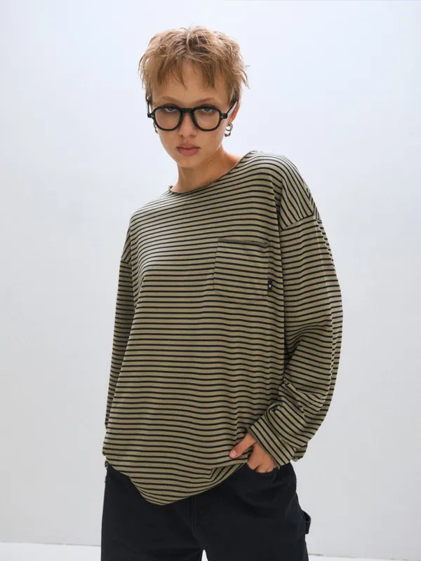 [PLZPROJECT]LOOSE STRIPE LONG SLEEVE, KHAKI BEIGE