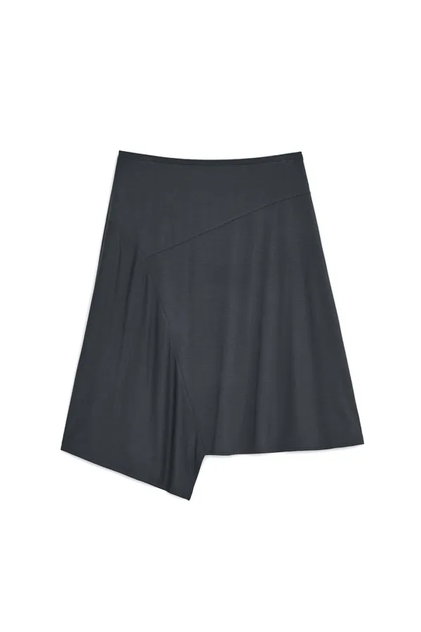 ASYMMETRIC MIDI SKIRT, CHARCOAL
