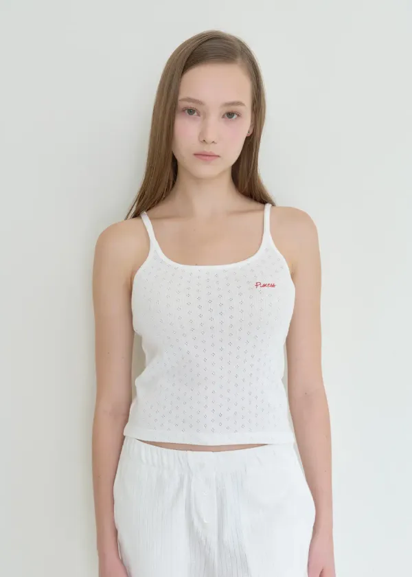 Eyelet Punching Sleeveless Top_Ivory