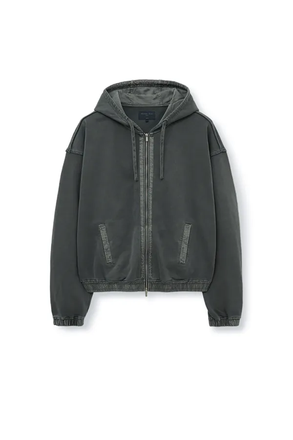 BACK LOGO PIGMENT DYED ZIP UP HOODY FOR MEN IN CHARCOAL
