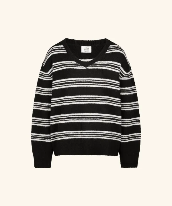 Brushed Stripe V-Neck Knit ( Black )