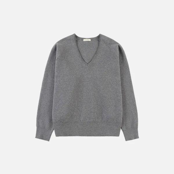 SIKN2181 벌룬 브이넥 루즈 핏 니트_Melange gray