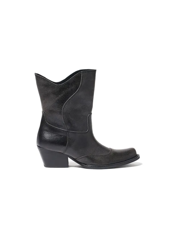 WESTERN MID CALF BOOTS, BLACK