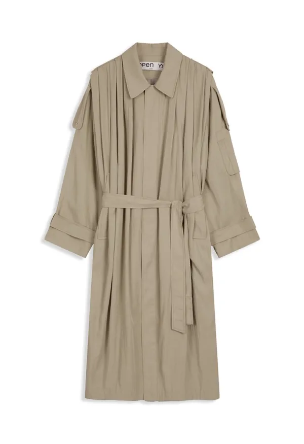 OVER SHIRRED TRENCH COAT, BEIGE