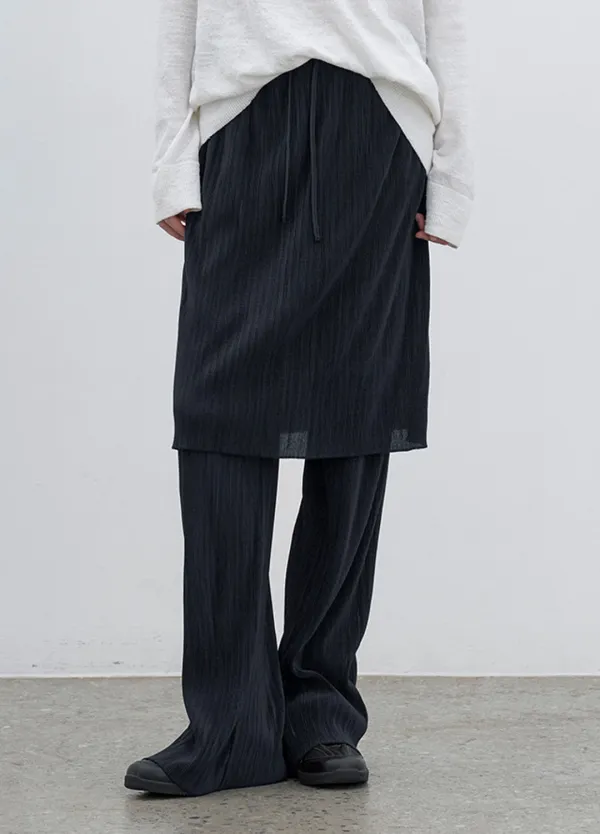 (PT-5749)PLEATS SKIRT LAYERD BANDING PANTS