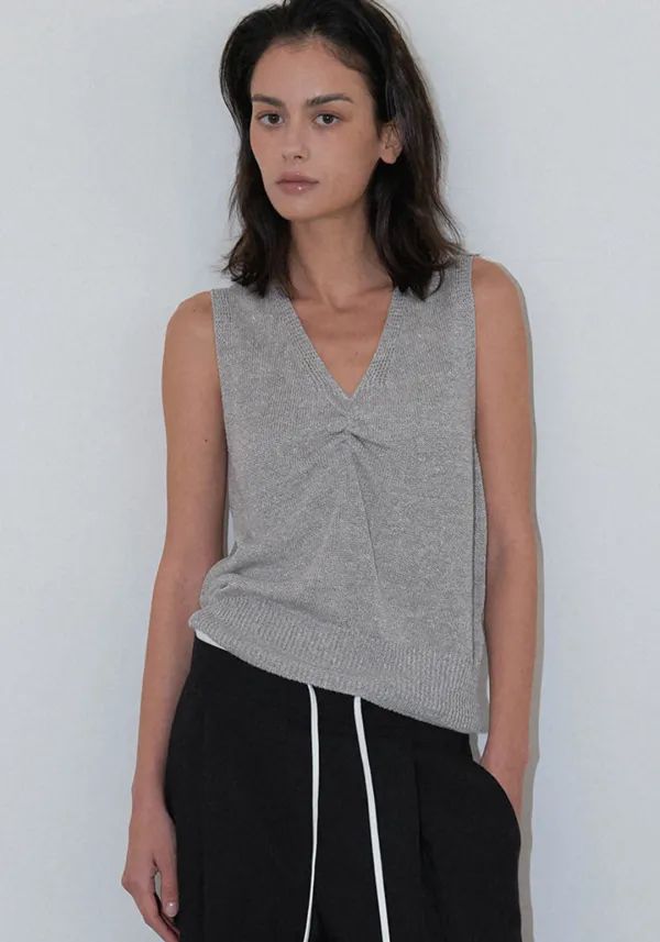 Shirring knit top (Grey)