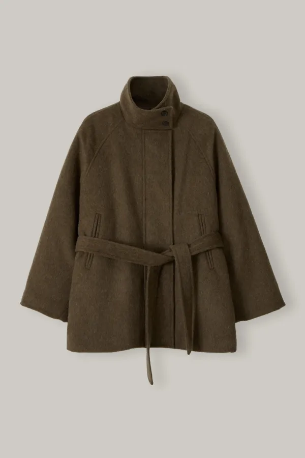 High Neck Belted Coat (Brown)
