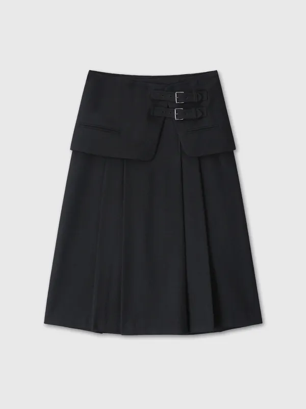 (W) WOOL DOUBLE-LAYERED SKIRT_ BLACK
