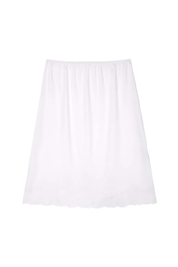 Lace-trim Satin Midi Skirt, White