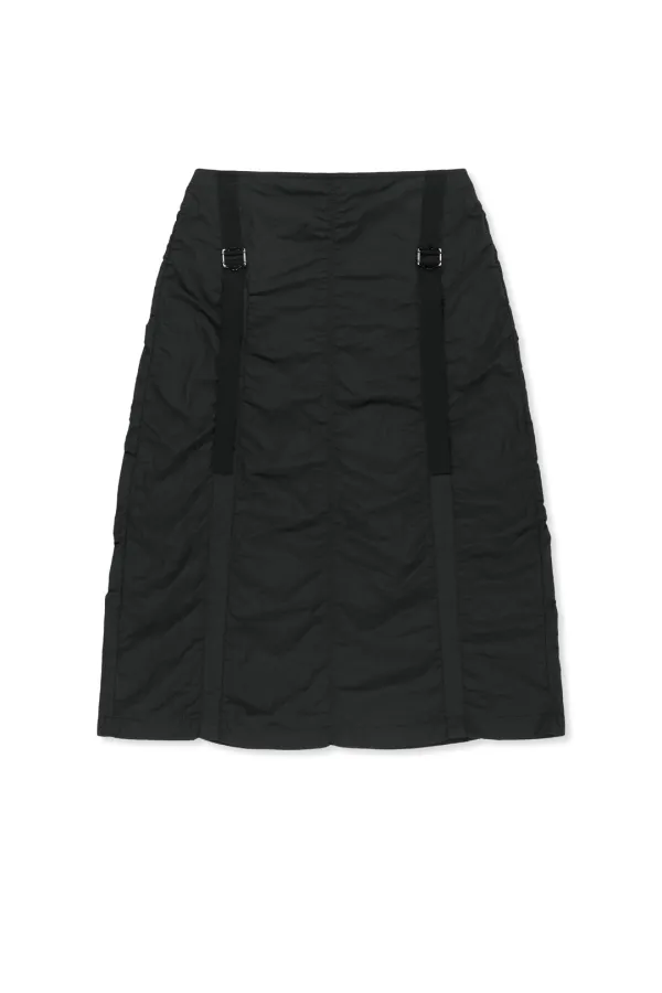 NYLON SHIRRING MIDI SKIRT IN BLACK