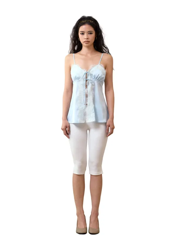 Lace Satin Sleeveless Top [Ice Blue]