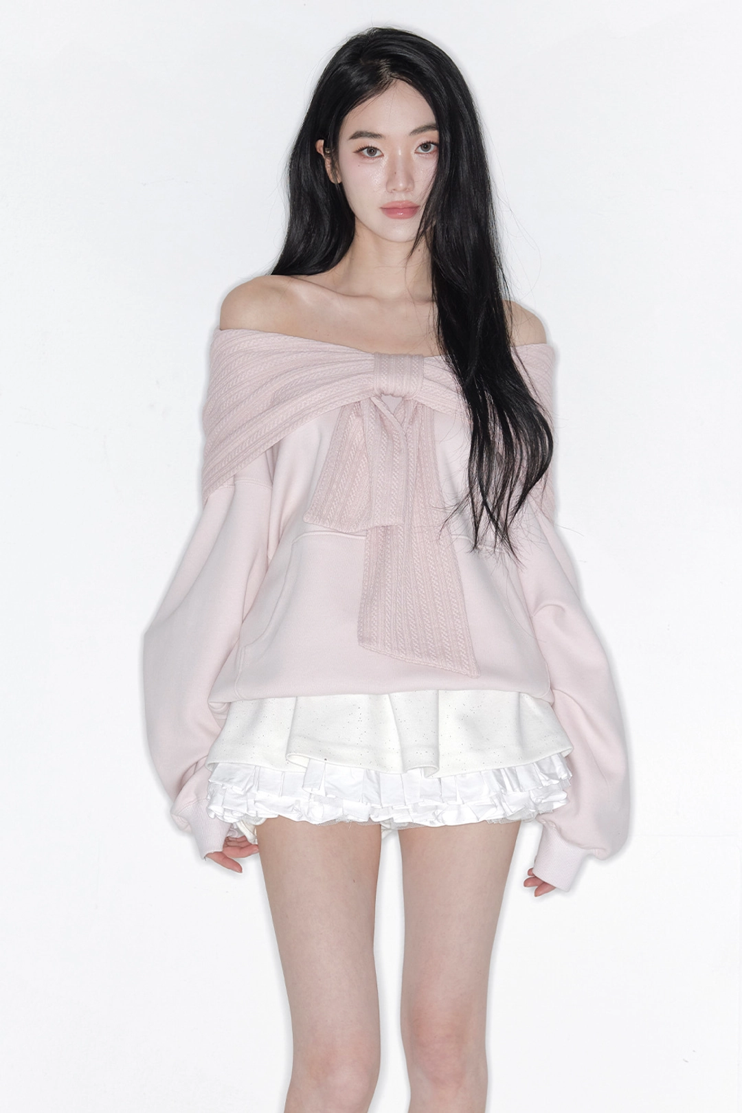 더티스 TWO-WAY RIBBON OFF SHOULDER HOODIE(SPRING VER.) (PINK) 상품 이미지 2