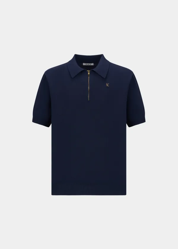 QUARTER-ZIP KNIT POLO SHIRT - DARK NAVY