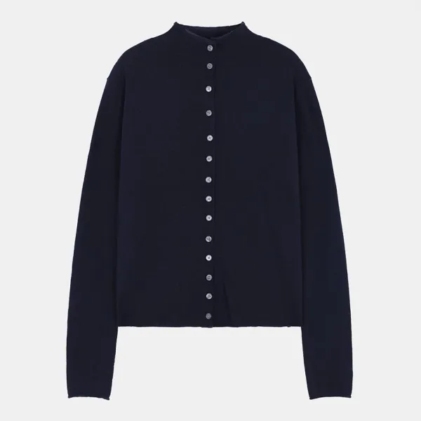 [스프링세일] [뭉경 PICK] [예약배송 4/22일출고예정] high-neck button-up knit cardigan (navy)