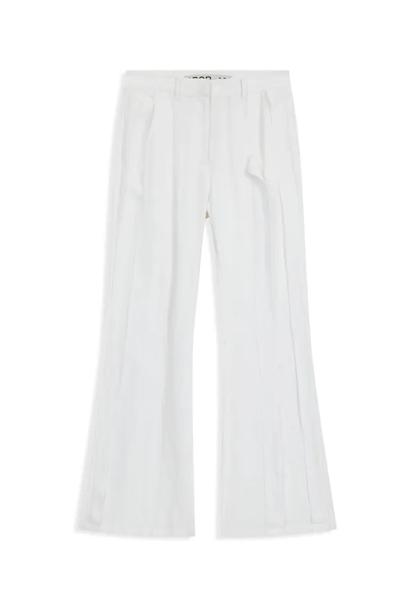 LINEN PANELLED RAW-CUT PANTS, WHITE