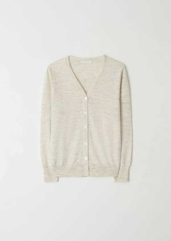 slub v-neck knit cardigan-oatmeal