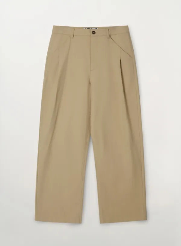 Relaxed Cotton Blend Pants - Beige
