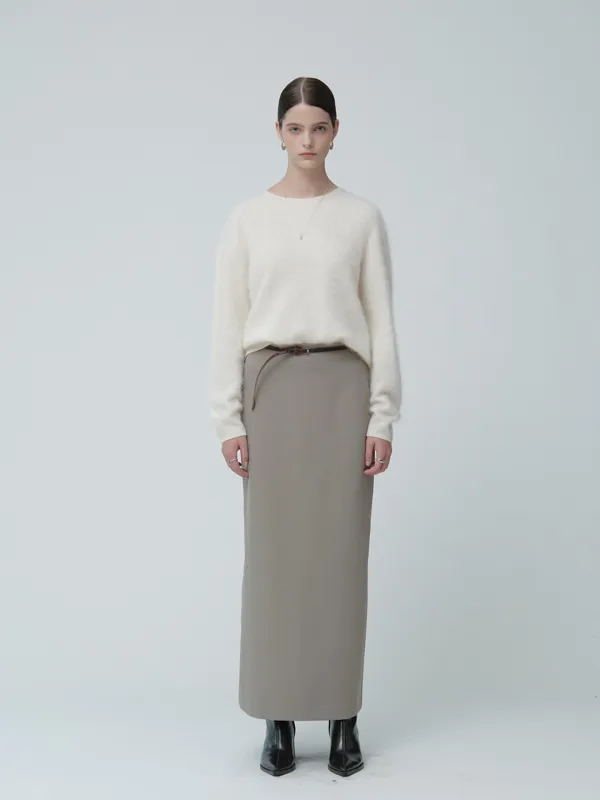 [REFURB] [ESSENTIEL] AUBIER Minimal Wool-Blend Long Maxi Skirt_Beige