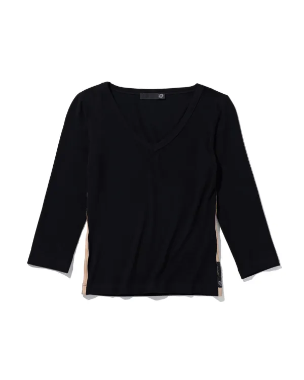 ESSENTIAL V-NECK 3-QUARTER TOP_BLACK