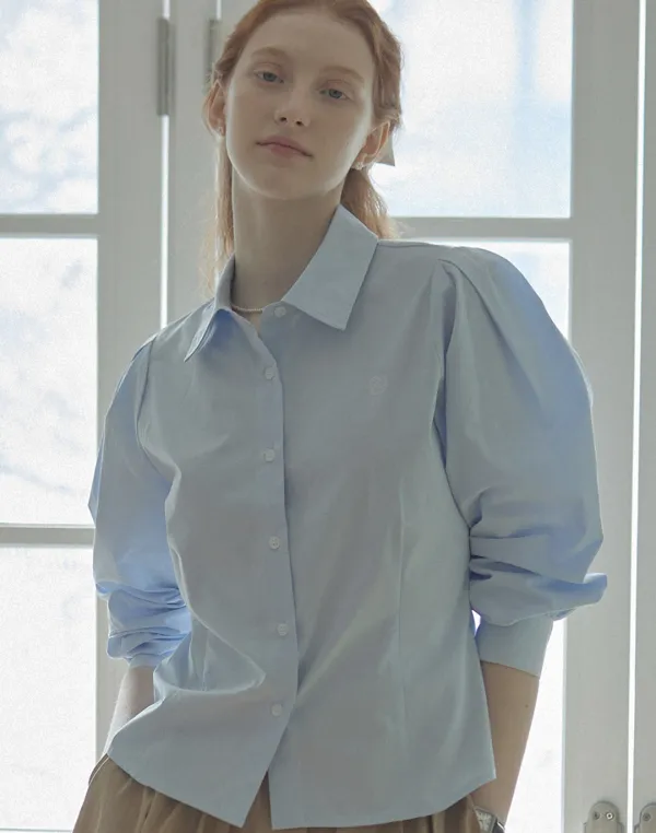 Puff Sleeve Logo Blouse - Sky Blue