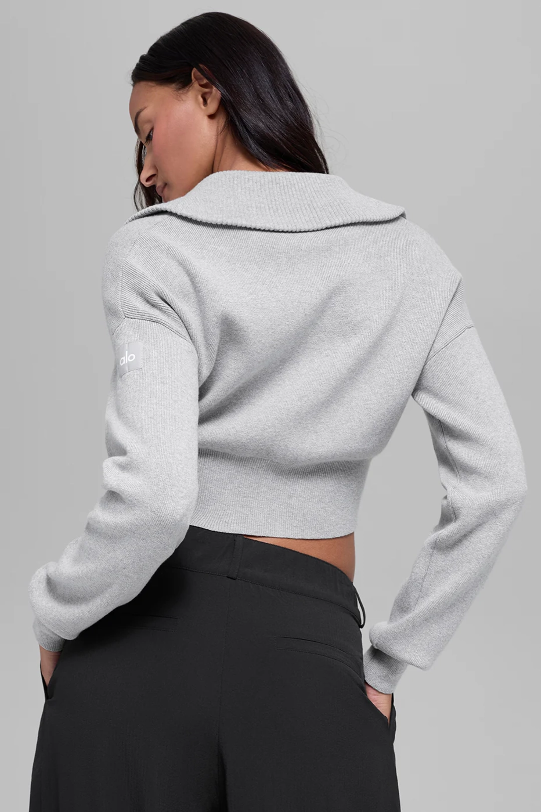 알로요가 Scholar Knit Cropped Full Zip Jacket - Athletic Heather Grey 상품 이미지 2