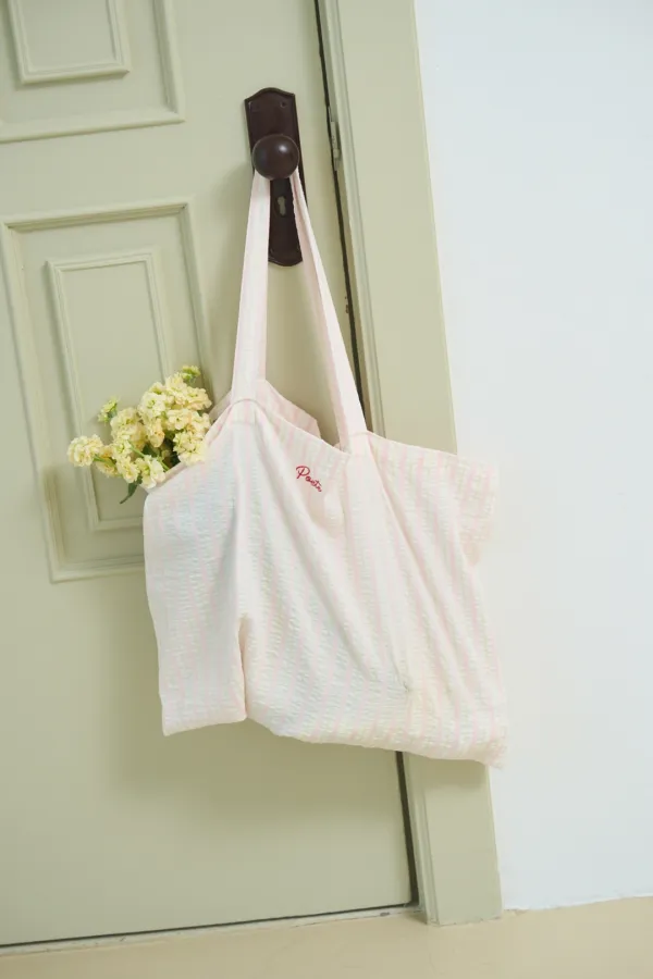 seersucker logo tote bag_pink