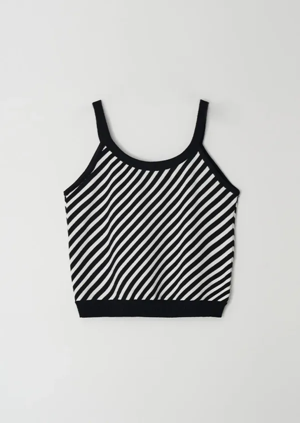 [60%] striped biase knit sleeveless-black