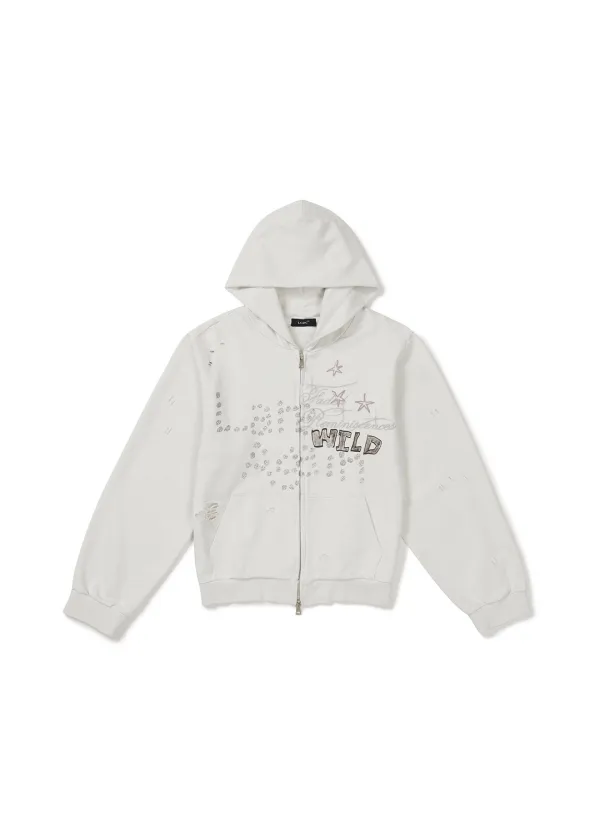 PRINTED HOOD ZIP-UP (LIGHT BEIGE)